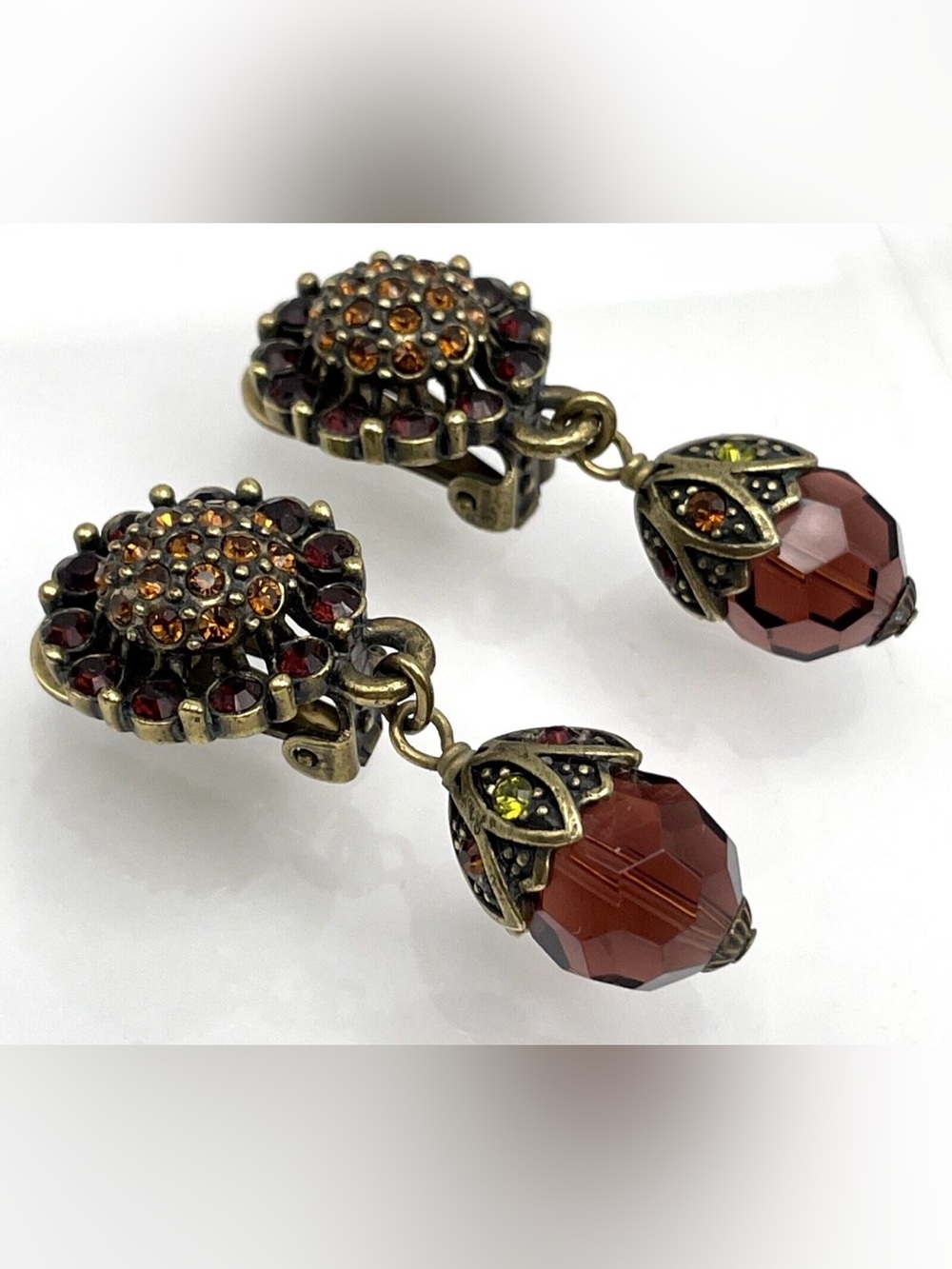 Heidi Daus Vintage “Endless Beauty” Garnet & Amethyst Crystal Drop Earrings.